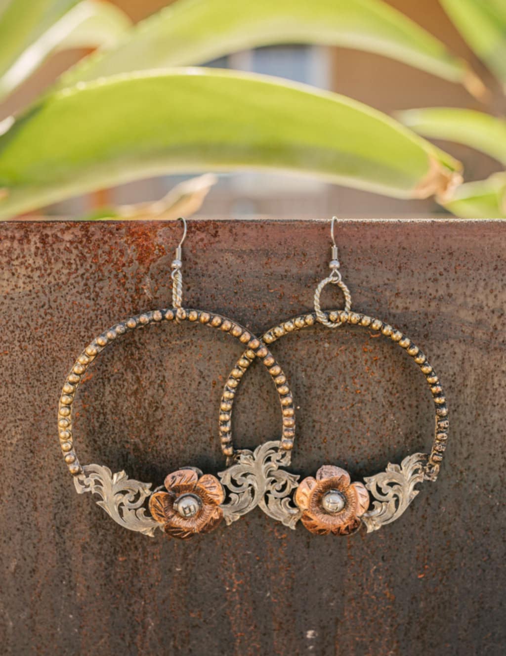 Rose hoop earring