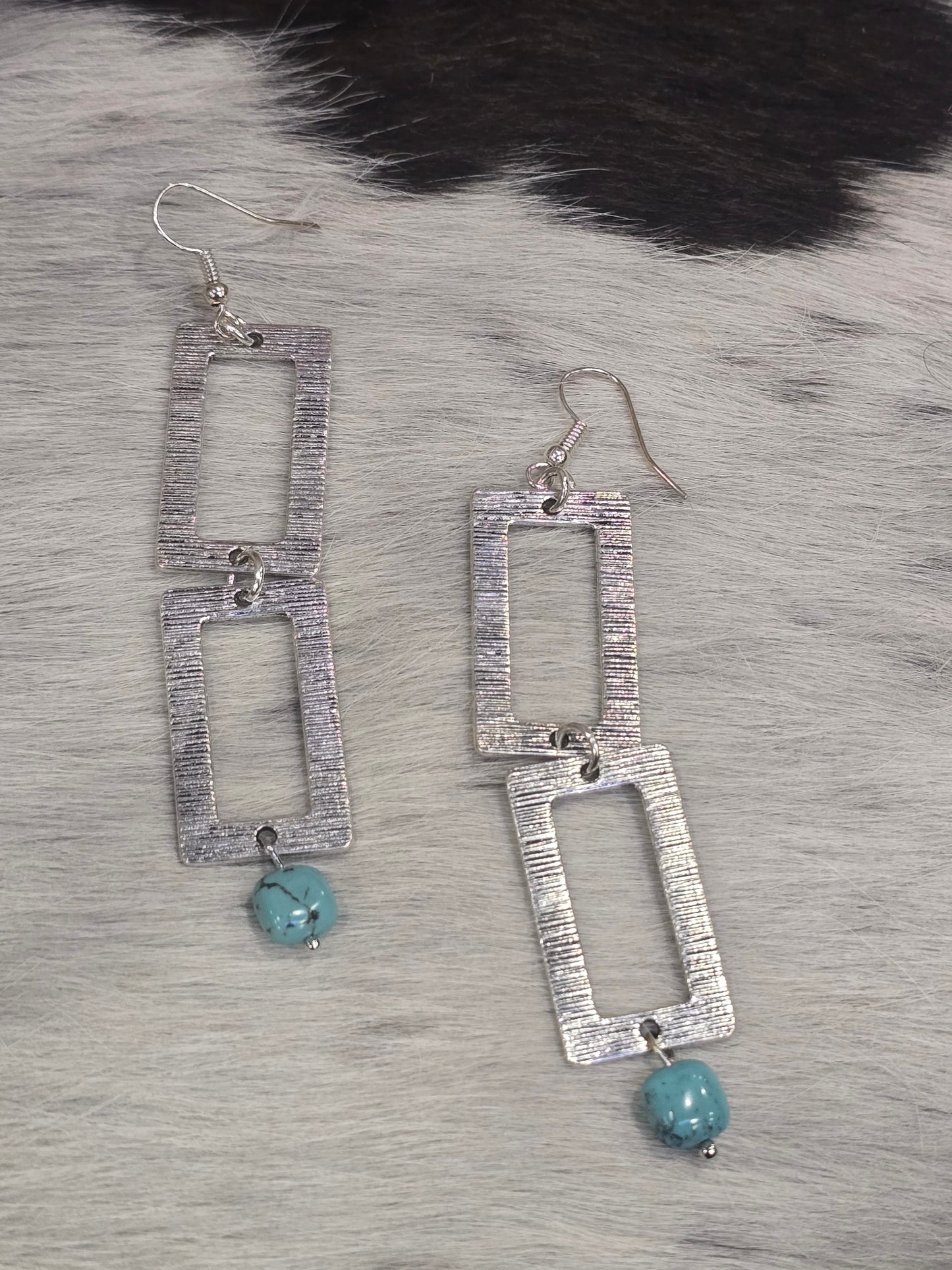 Double rectangle turquoise earing