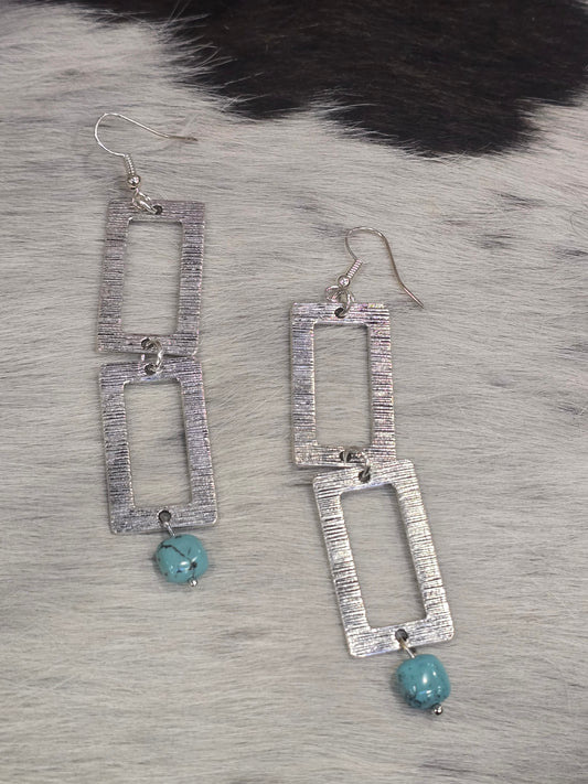 Double rectangle turquoise earing