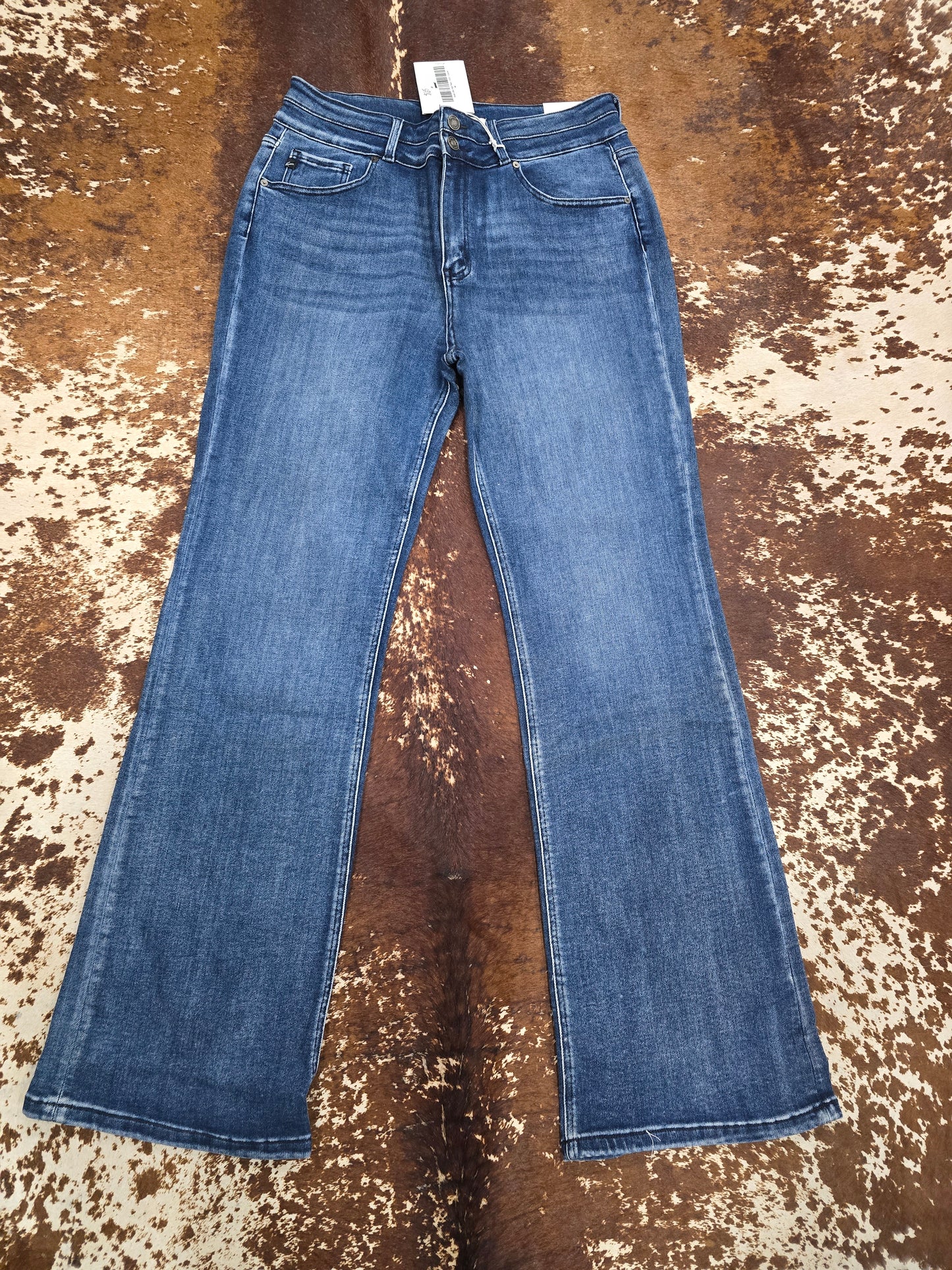 High rise wide flare double button
