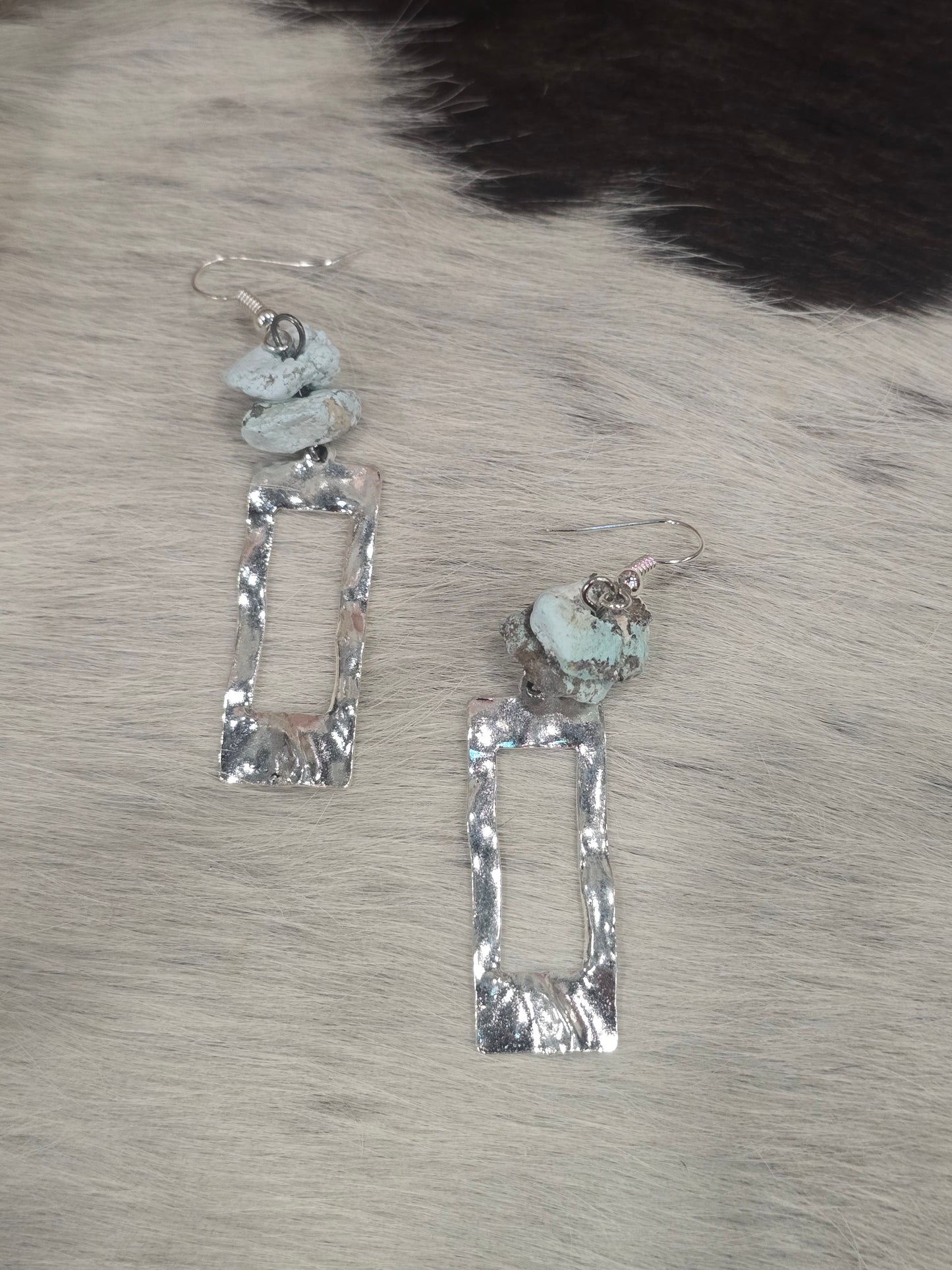 Raw stone hammered rectangle earing