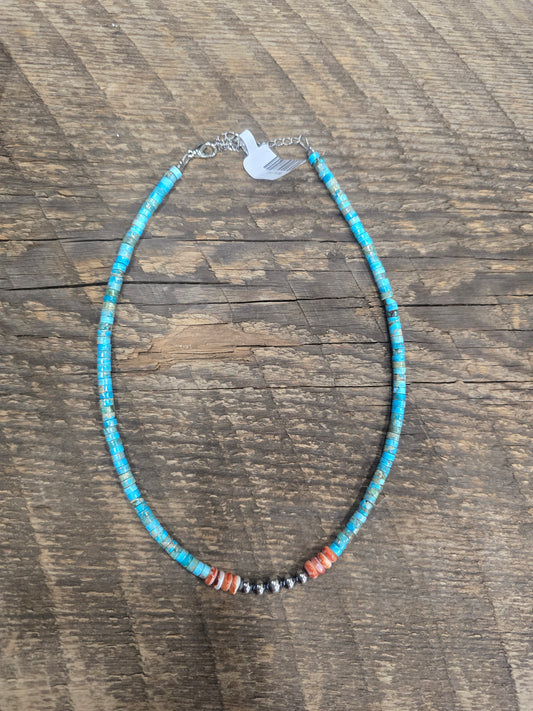 Turquoise and coral necklace
